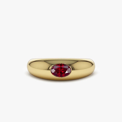 14k Gold Ruby Oval Cut Flush Set Dome Ring 0.49 ctw