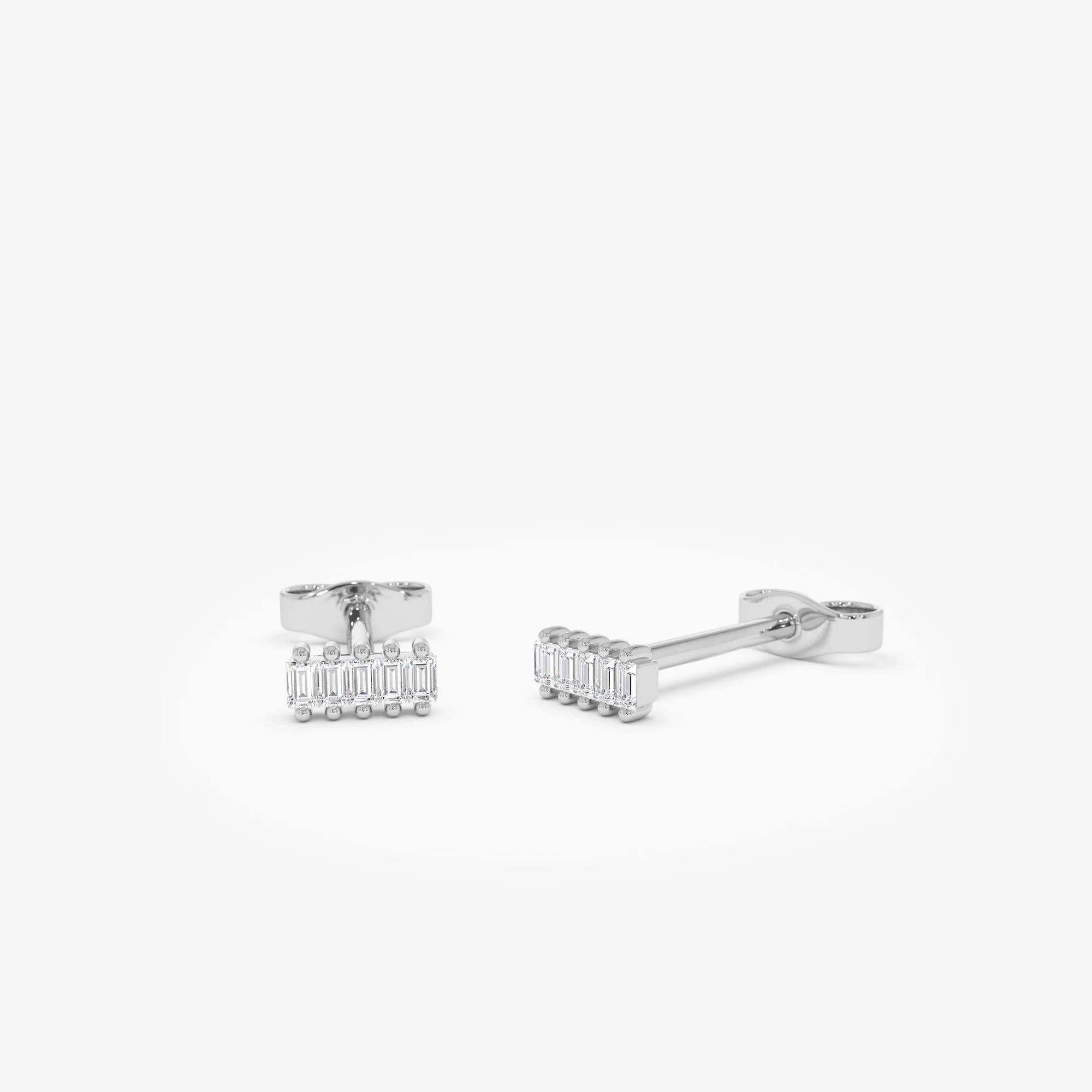 14k Gold Diamond Baguette Cut Bar Stud Earrings 0.10 ctw