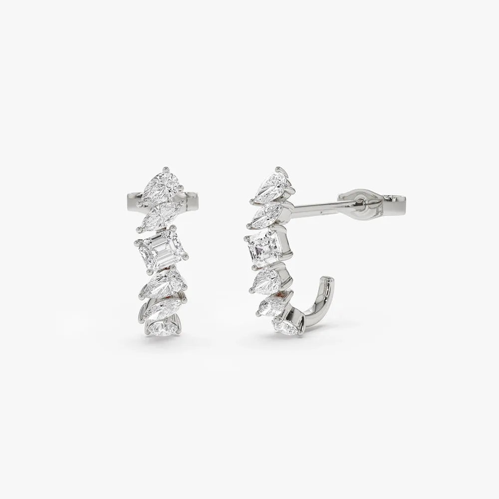 14k Gold Diamond Marquise Pear Round Emerald Cut Mixed Shapes Statement Stud Earrings Prong Setting 0.68 ctw