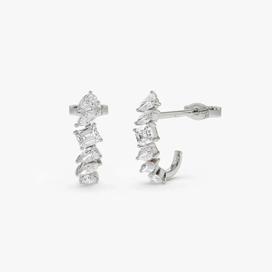 14k Gold Diamond Marquise Pear Round Emerald Cut Mixed Shapes Statement Stud Earrings Prong Setting 0.68 ctw