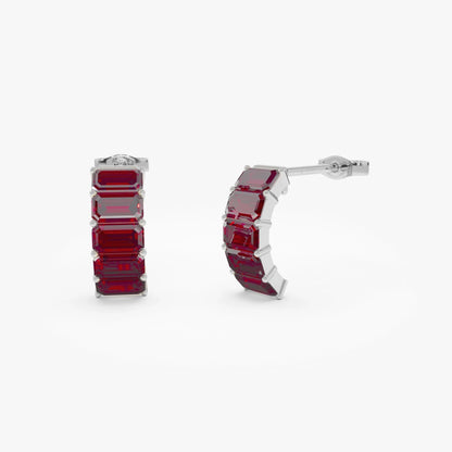 14K Solid Gold Octagon Cut Garnet Hoop Earrings 3.80ctw