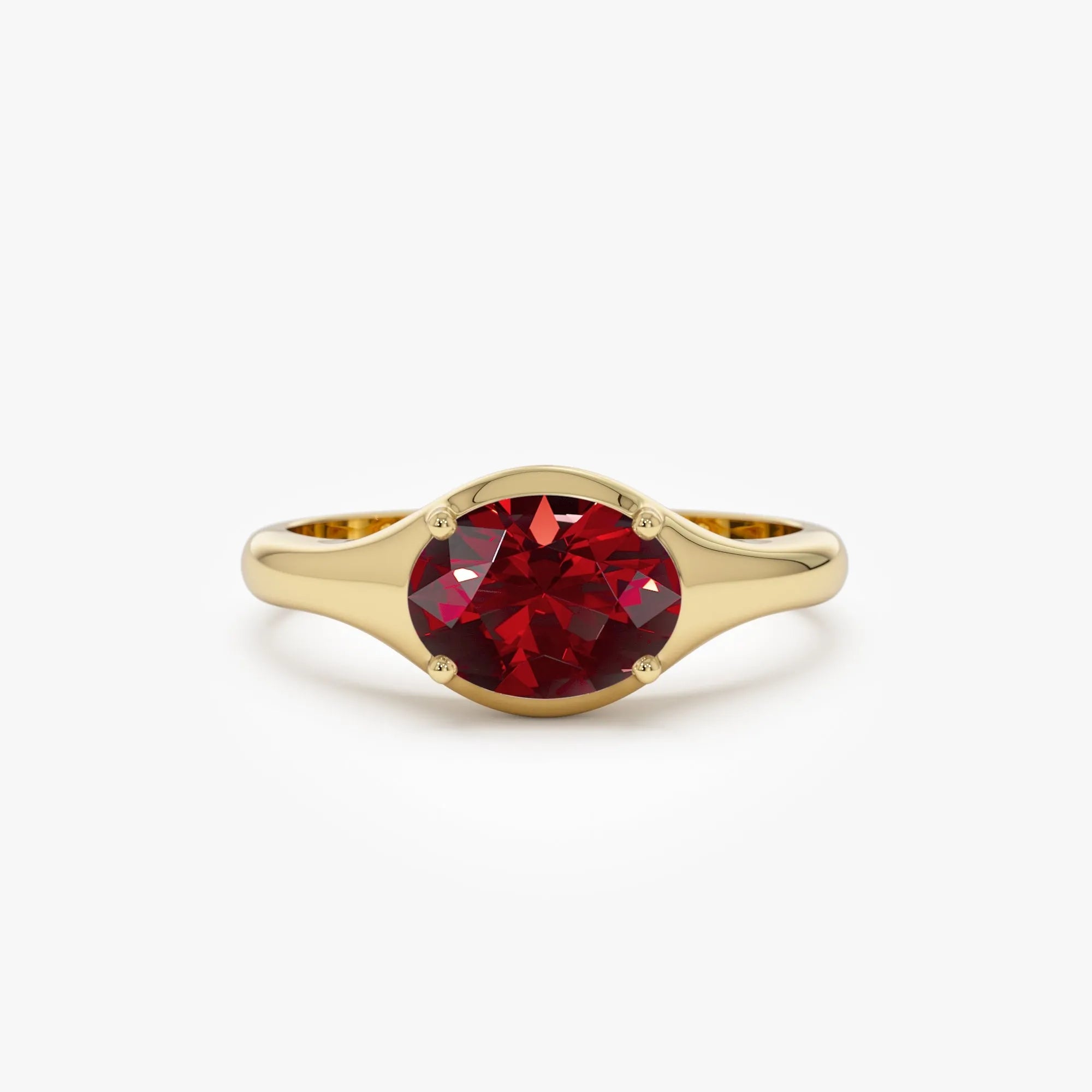 14K Solid Gold Oval Cut Garnet 1.00 Carat Prong Setting Ring