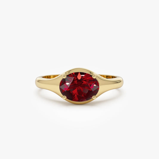 14K Solid Gold Oval Cut Garnet 1.00 Carat Prong Setting Ring
