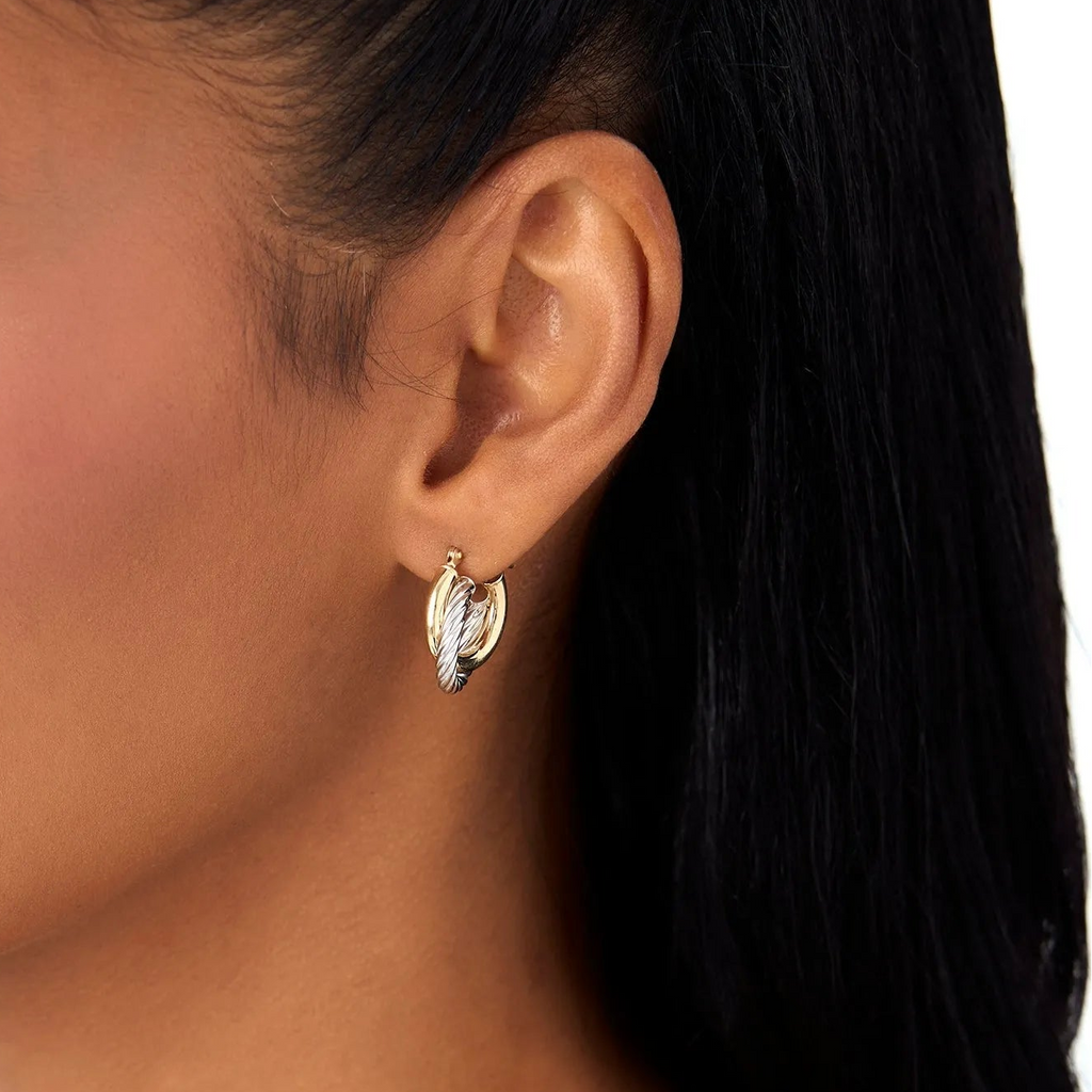 14k Yellow and White Gold Two-Tone Twisted Hoop Earrings