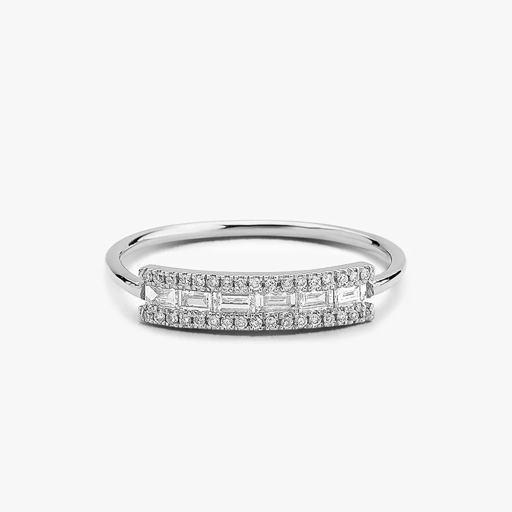 14K Gold Baguette and Round Diamond Horizontal Channel Micro Pave Ring 0.34ctw