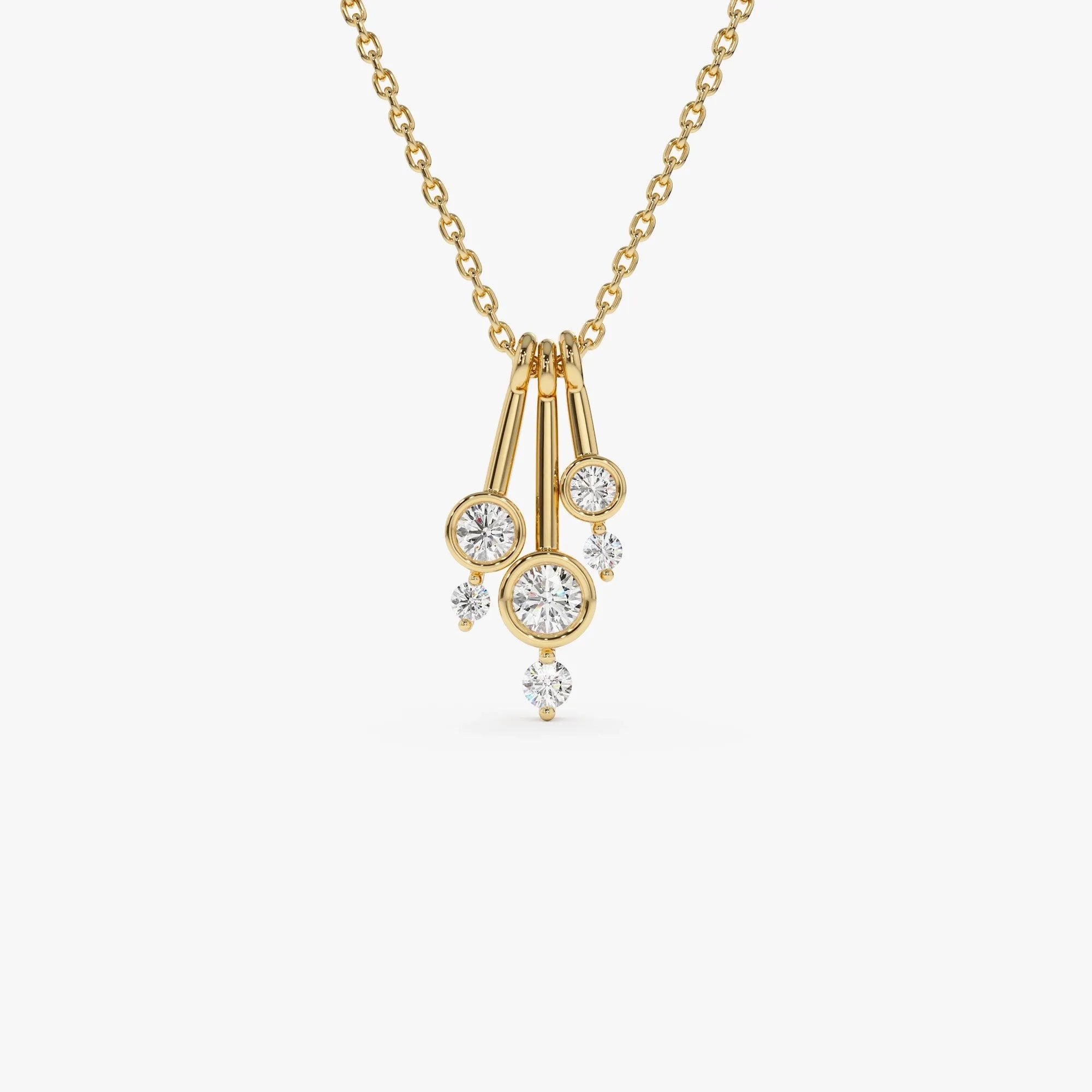 14K Solid Gold Baguette and Round Diamond Sunburst Pendant Necklace 0.40ctw