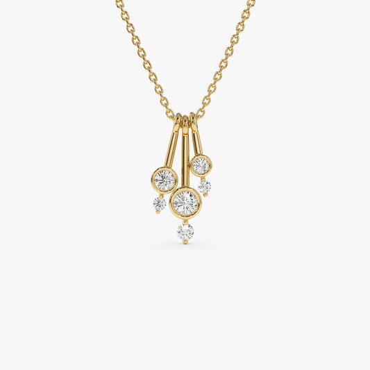 14K Solid Gold Baguette and Round Diamond Sunburst Pendant Necklace 0.40ctw