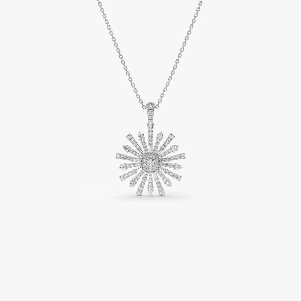 14K Solid Gold Baguette and Round Diamond Unique Statement Necklace 0.90ctw