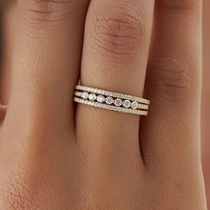 14k Solid Gold Round Diamond Triple Row Stacking Wedding Ring 0.57 Carat