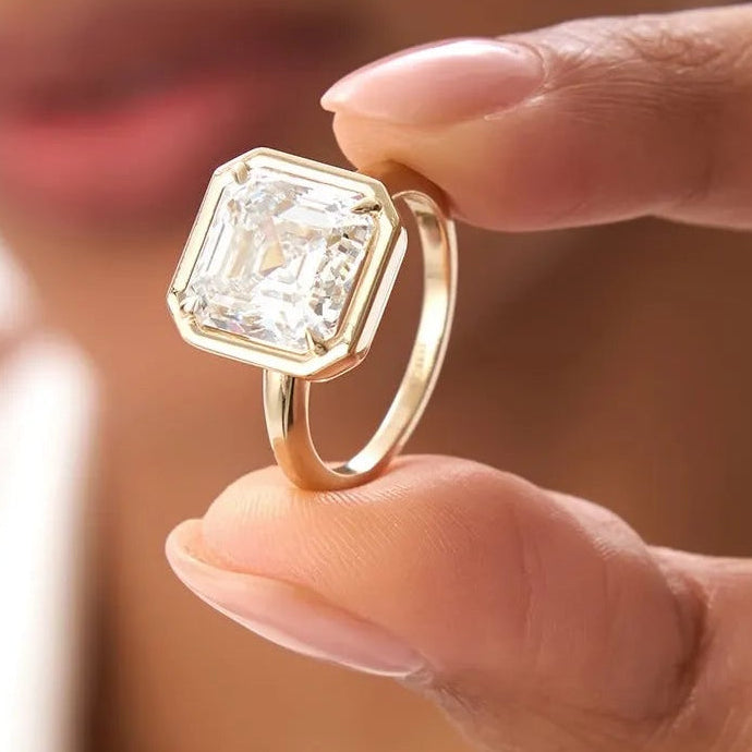 5.00 Ctw Asscher Cut Lab Grown Diamond Engagement Ring in 14K Gold