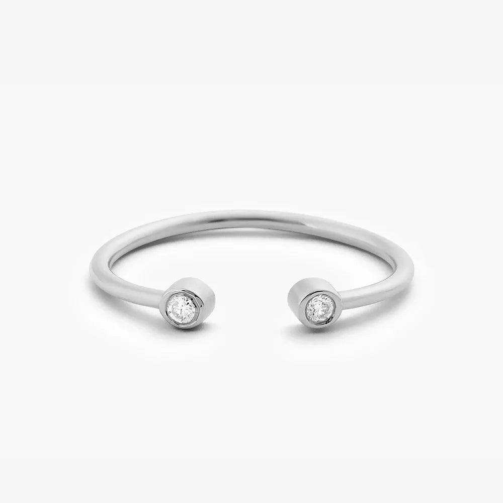14K Gold Round Diamond 0.06 CTW Double Bezel Set Open Band Ring