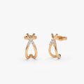 14k Gold Diamond Round Cut Criss Cross Half Hoop Stud Earrings 0.09 ctw