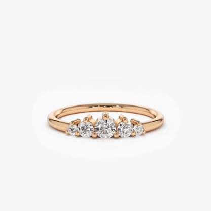 14K Gold Round Diamond 5 Stone Graduating Wedding Ring 0.30 CTW