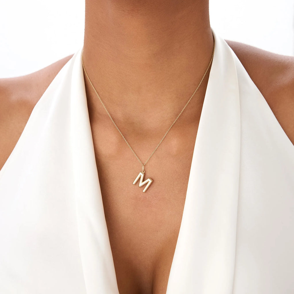 14k Solid Gold Initial Charm Pendant Necklace Everyday Style