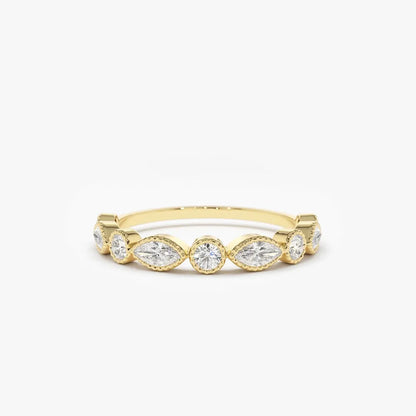 14K Gold 0.55 Ctw Marquise and Round Diamond Milgrain Bezel Setting Ring
