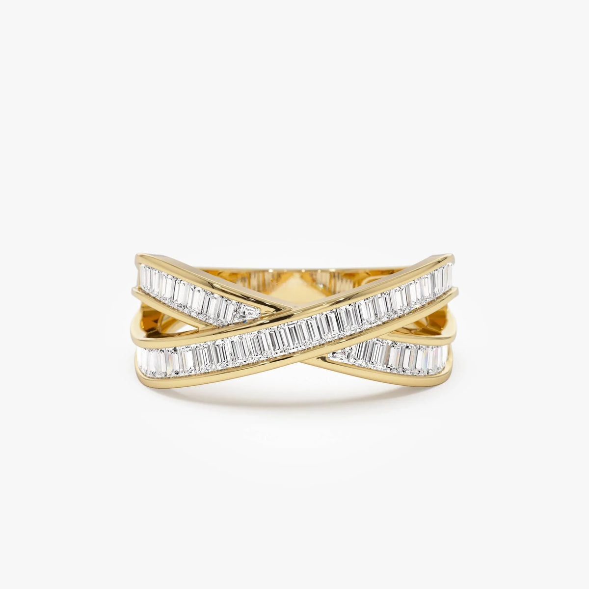 14K Solid Gold Baguette Diamond 0.79 Carat Channel Setting Crossover Band