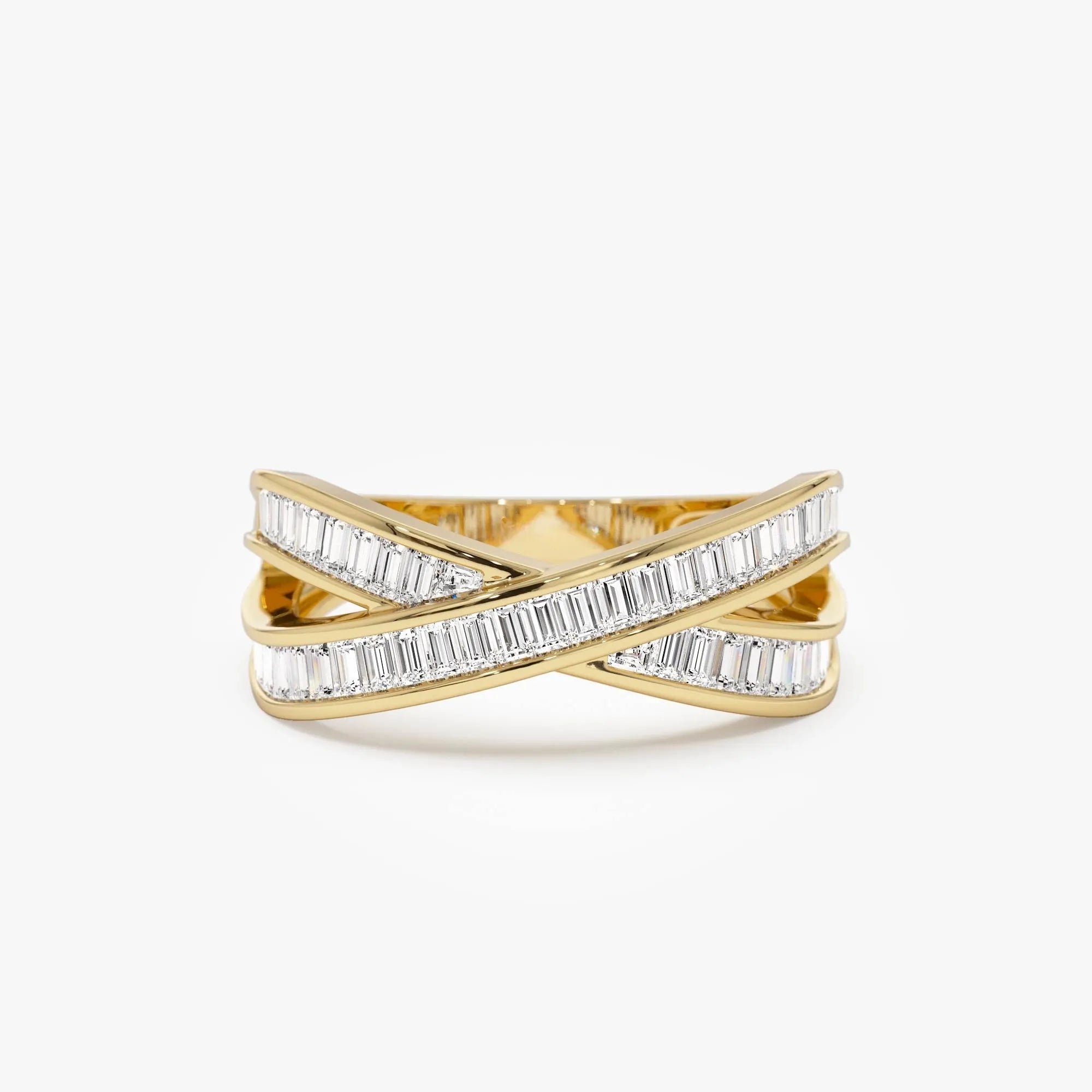 14K Solid Gold Baguette Diamond 0.79 Carat Channel Setting Crossover Band