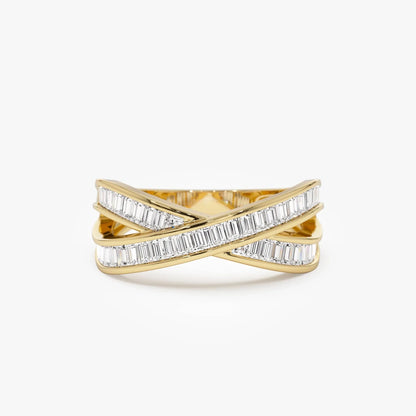 14K Solid Gold Baguette Diamond 0.79 Carat Channel Setting Crossover Band