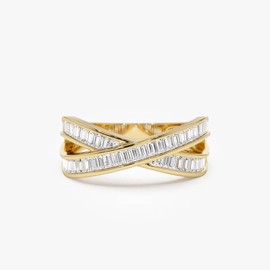 14K Solid Gold Baguette Diamond 0.79 Carat Channel Setting Crossover Band