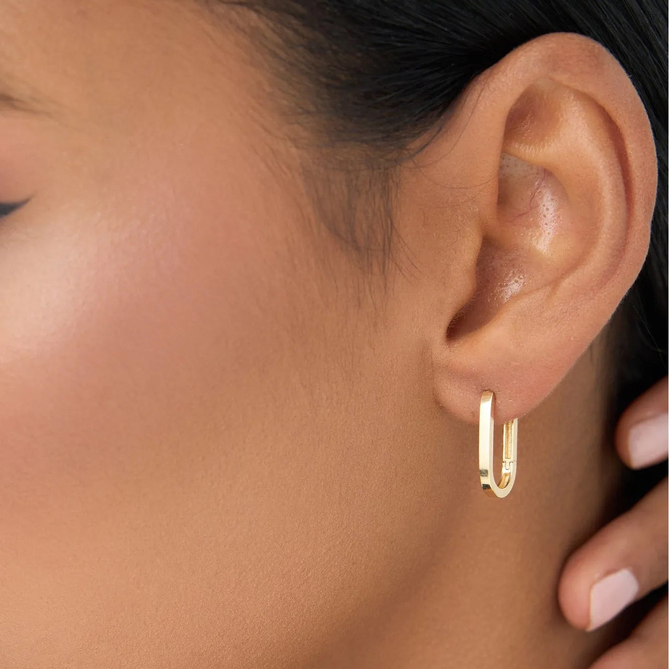 14k Solid Gold Paperclip Link Hoop Earrings
