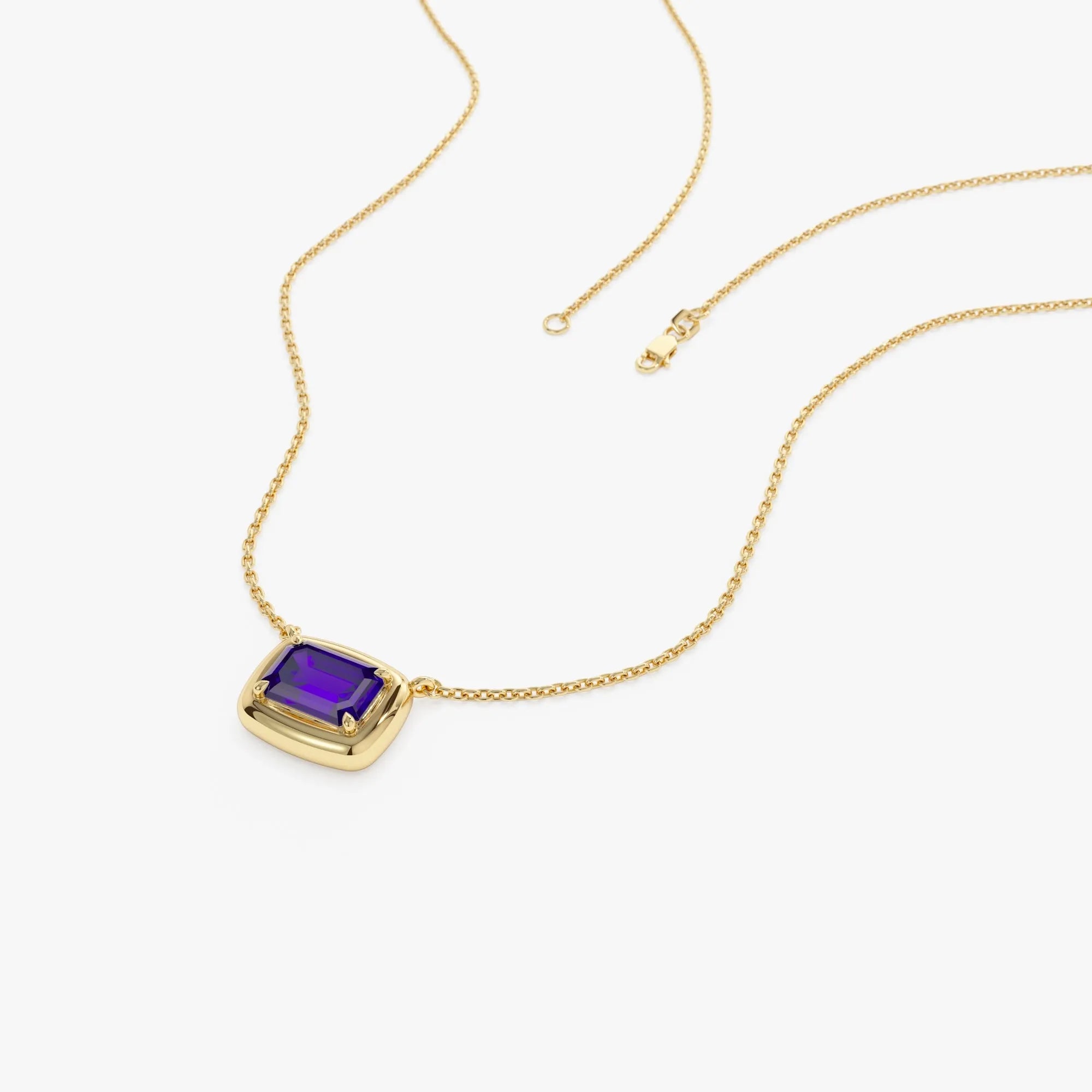 14k Solid Gold Amethyst Emerald Cut Necklace 0.95 Carat Prong Setting