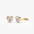 14k Gold Diamond Round and Baguette Cut Heart Stud Earrings 0.28 ctw