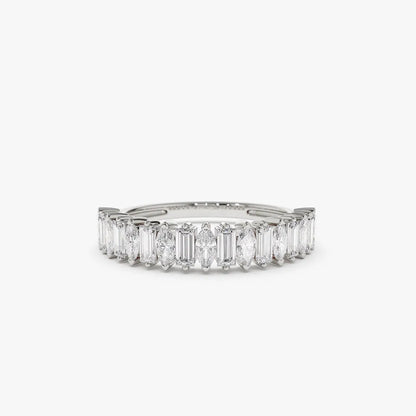 14k Gold Diamond Marquise and Baguette Wedding Ring 0.64ctw Micro Pave