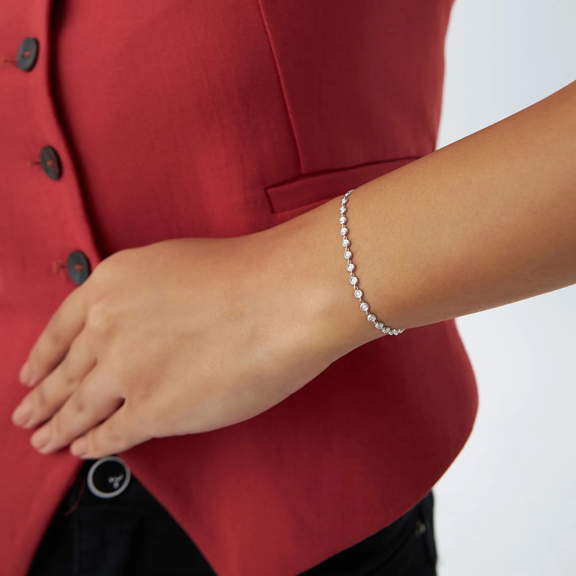 14K Solid Gold Lab Grown Diamond Round Tennis Bracelet Bezel Setting