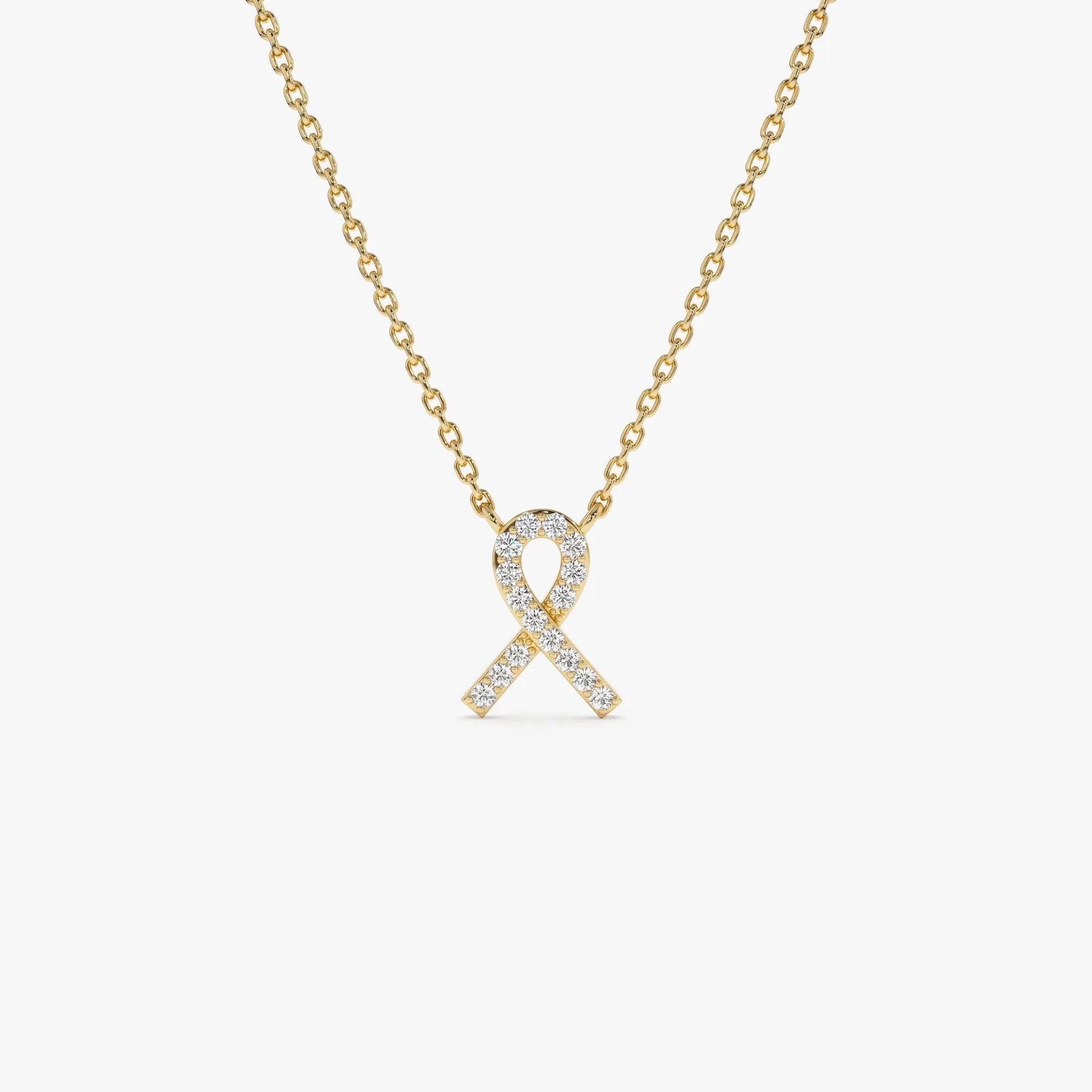 14K Solid Gold 0.08 CTW Round Diamond Ribbon Necklace