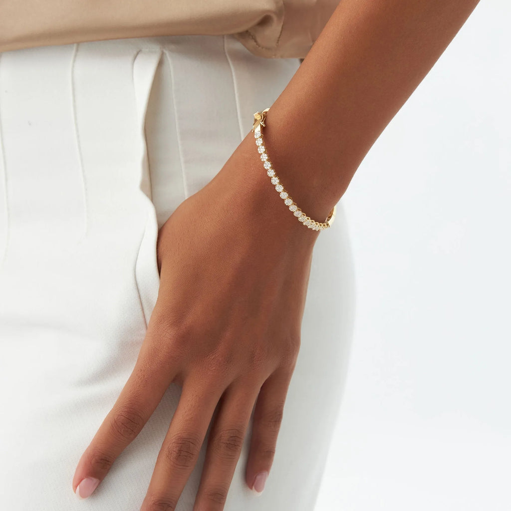 14K Solid Gold 1.15 CTW Round Diamond Cluster Bangle