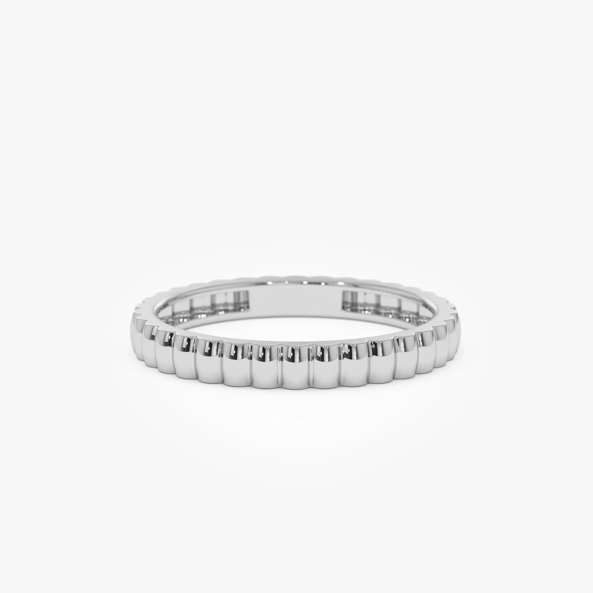 14k Solid Gold Ribbed Textured Stackable Band Ring 2.5mm Width