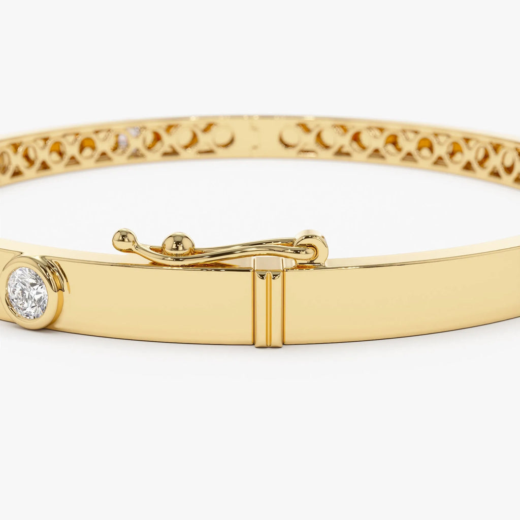 14K Solid Gold 0.50 CTW Round Diamond Five Stone Bangle