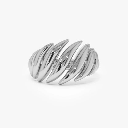 14k Gold Chunky Wave Dome Cocktail Ring 11.75mm Wide Statement Band