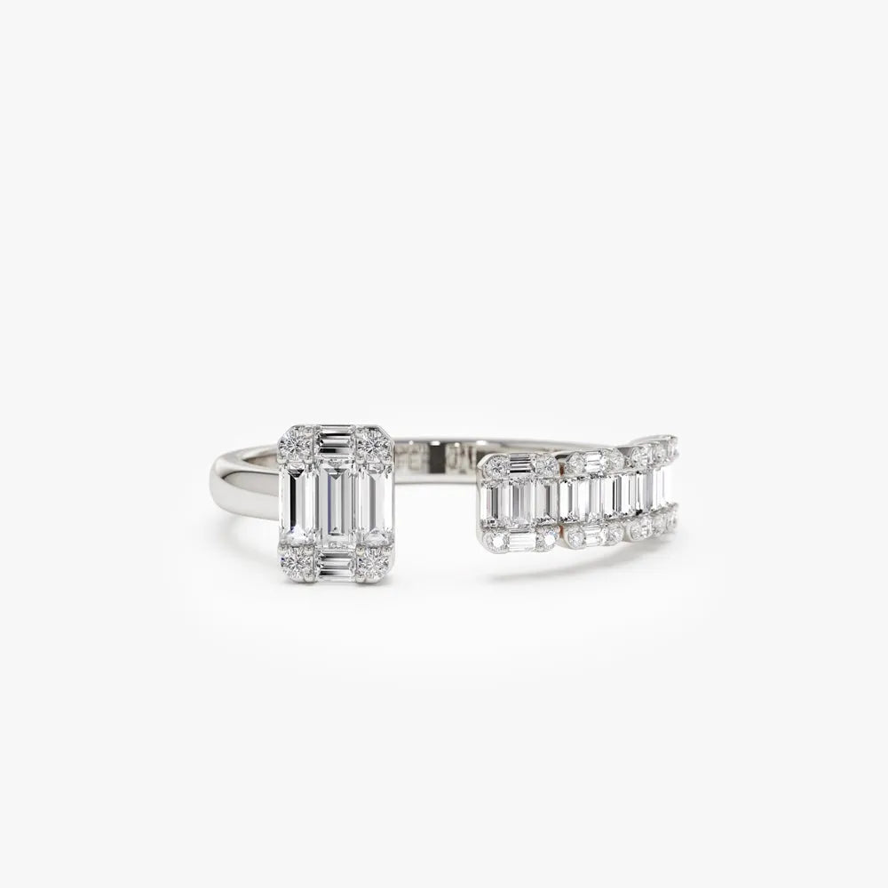 14k Gold 0.55 Carat Baguette and Round Cut Diamond Floating Ring