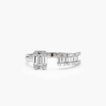 14k Gold 0.55 Carat Baguette and Round Cut Diamond Floating Ring