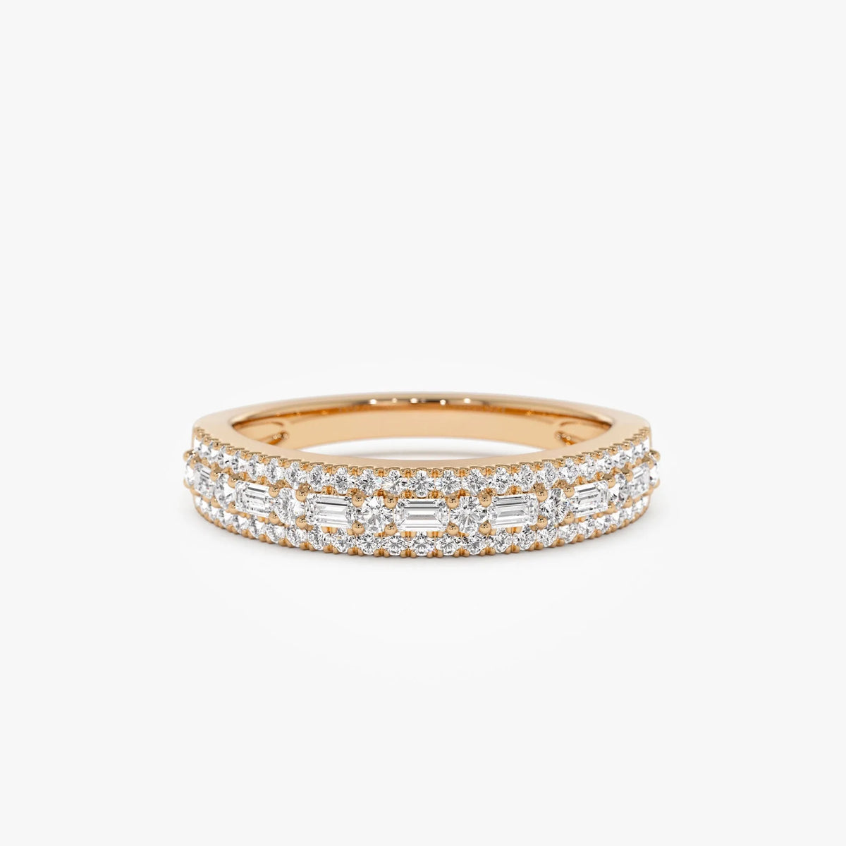 14K Solid Gold Baguette and Round Diamond 0.40 Carat Wedding Ring