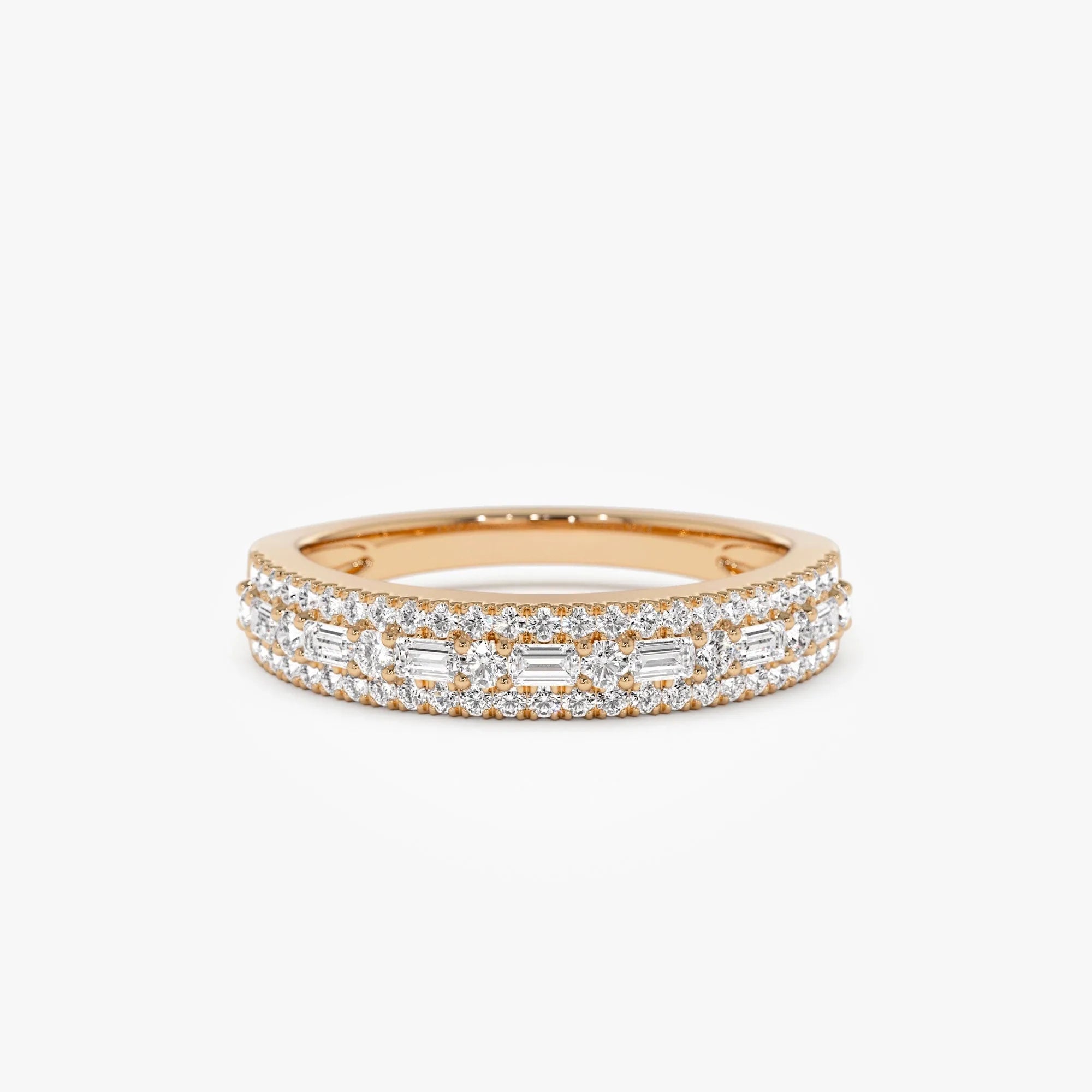 14K Solid Gold Baguette and Round Diamond 0.40 Carat Wedding Ring