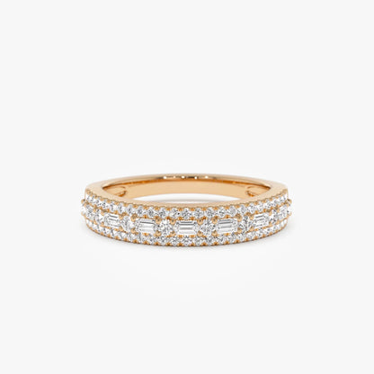 14K Solid Gold Baguette and Round Diamond 0.40 Carat Wedding Ring