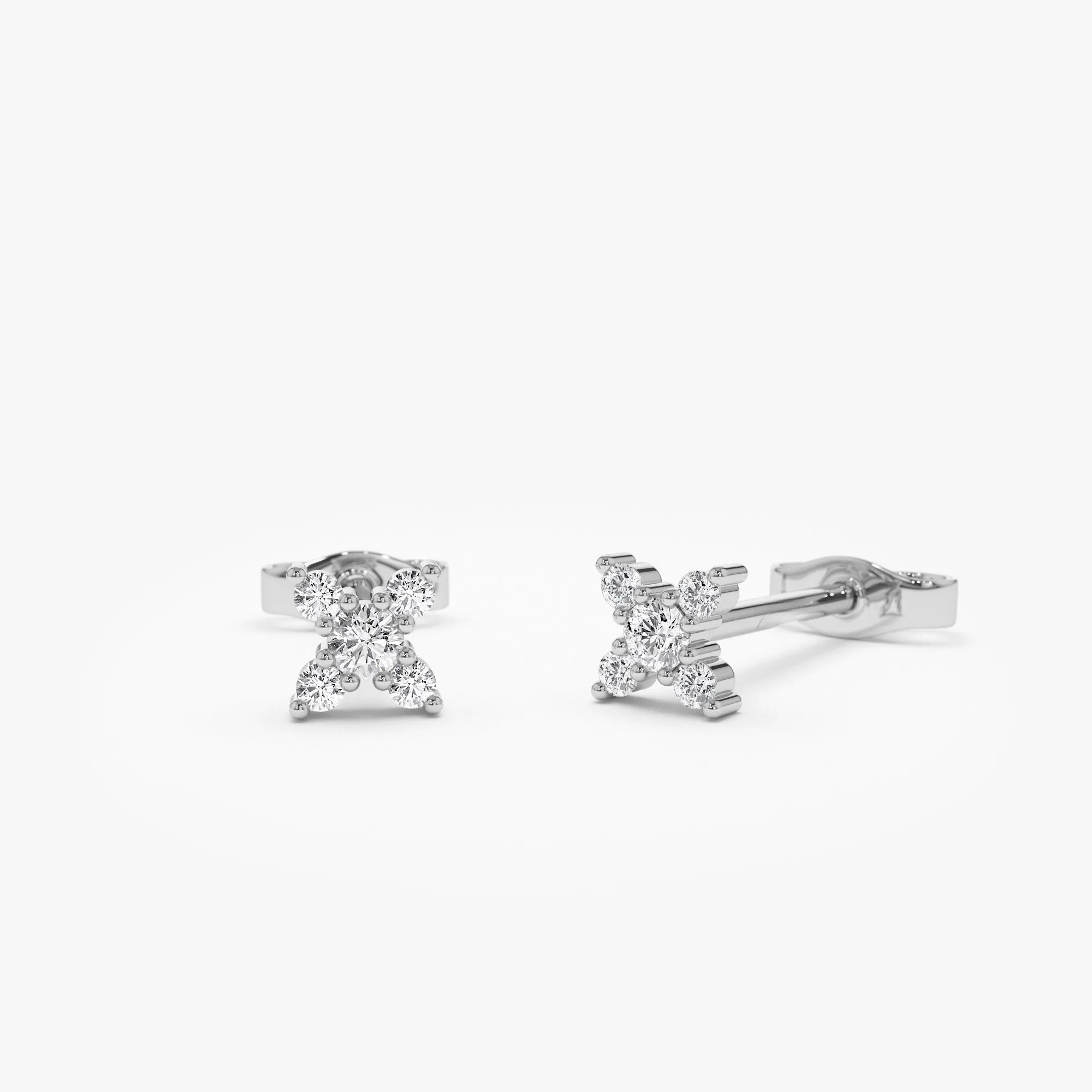 14k Gold Diamond Round Cut Criss Cross X Stud Earrings 0.15 ctw