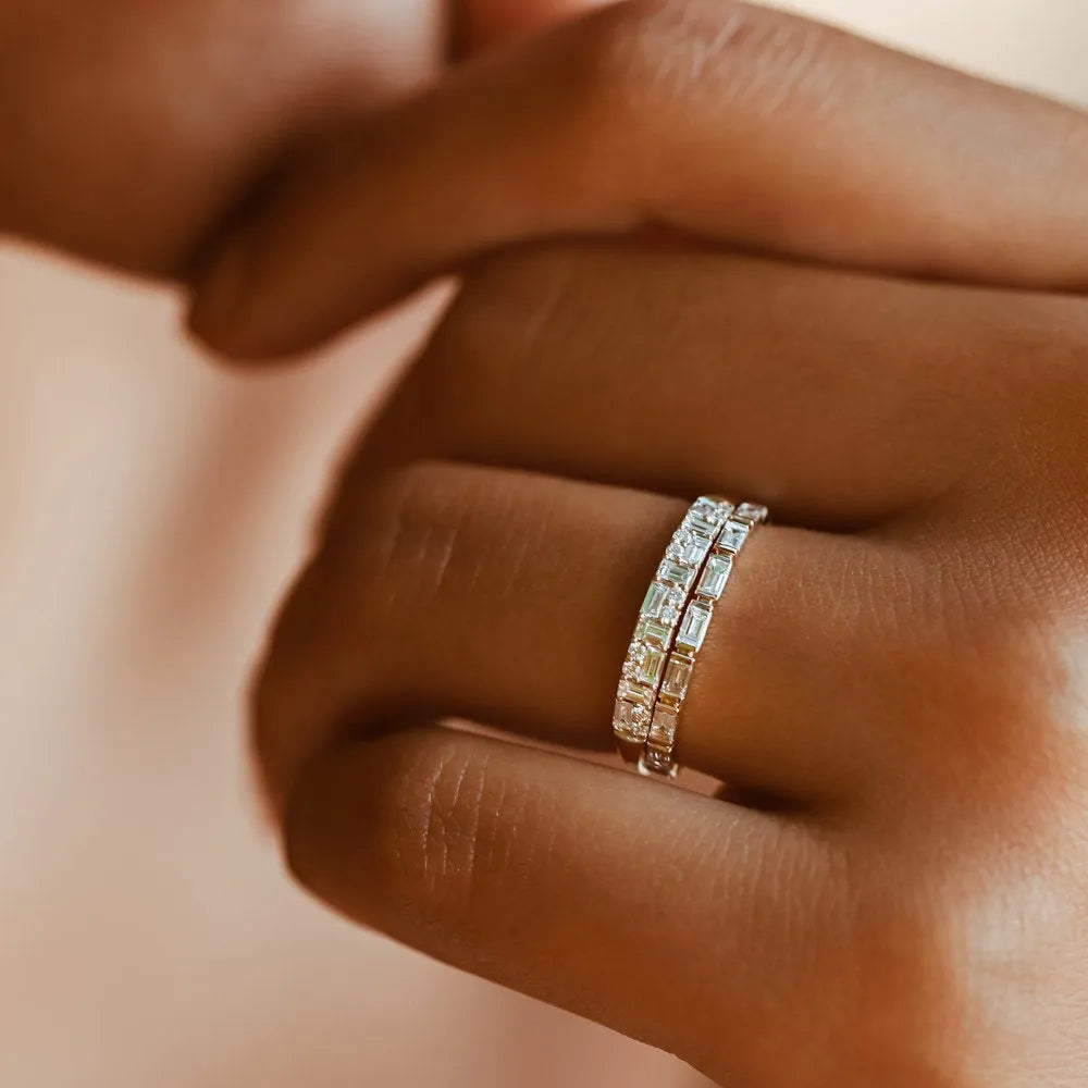 14K Gold 0.40 Carat Baguette and Round Diamond Stacking Ring