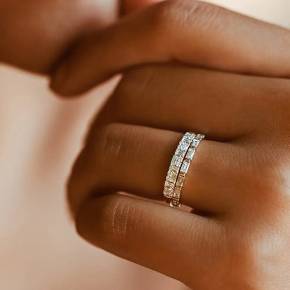 14K Gold 0.40 Carat Baguette and Round Diamond Stacking Ring