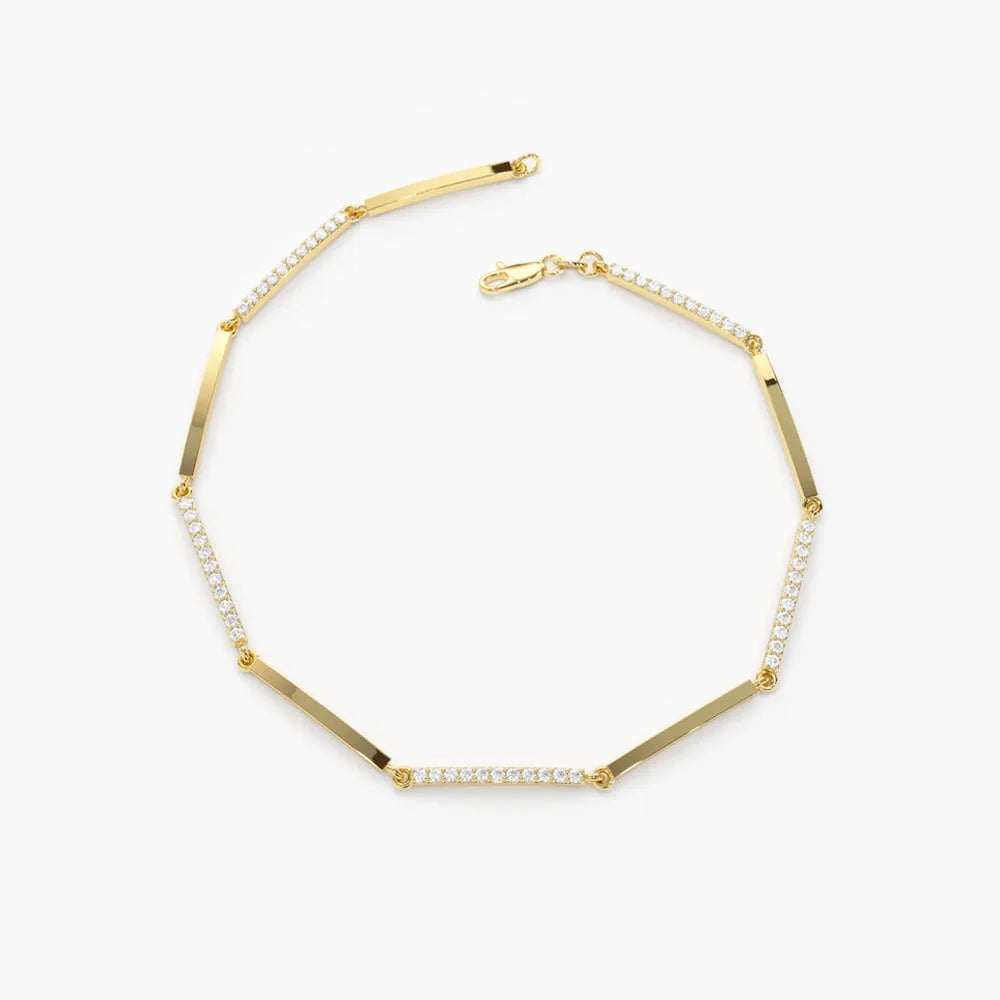 14K Solid Gold Round Diamond Bar Bracelet Micro Pave 0.30 Carat