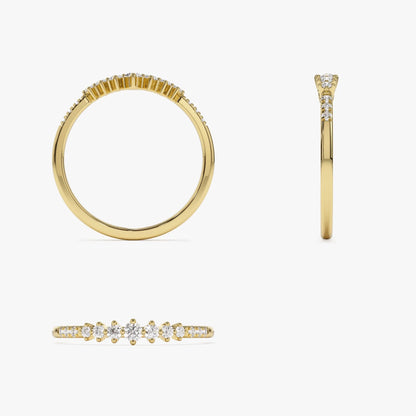 14K Solid Gold Round Diamond 0.18 Carat Graduating Wedding Ring