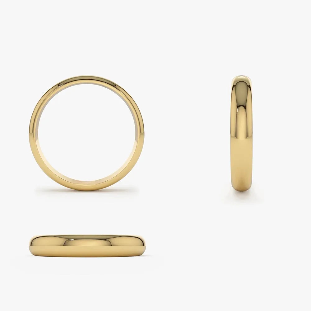 14K Solid Gold 3mm Classic Dome Unisex Wedding Band Ring