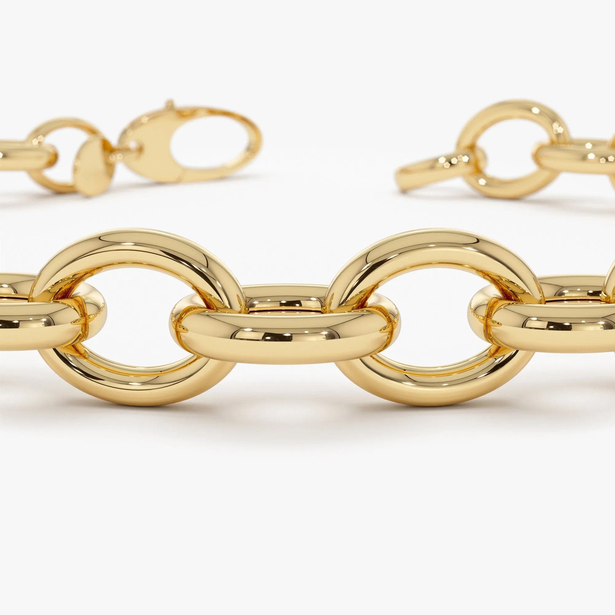 14k Yellow Gold Wide Bold Oval Link Chain Bracelet