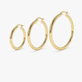 14k Solid Gold Round Hoop Earrings 3mm Thick Polished