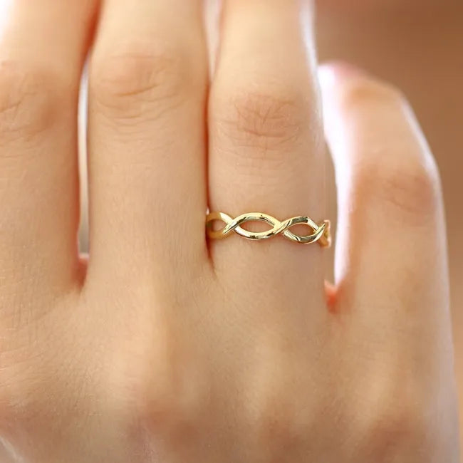 14K Solid Gold 4.5mm Infinity Double Band Handcrafted Wedding Ring