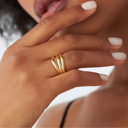 14k Solid Gold Stacked Chunky Curved Statement Ring