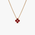 14k Solid Gold Round Ruby Clover Beaded Necklace 0.17 Carat Prong Setting