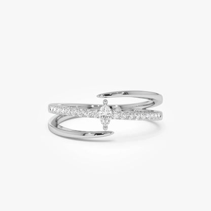 14k Gold Diamond Marquise Cut Double Band Pave Ring 0.23 ctw